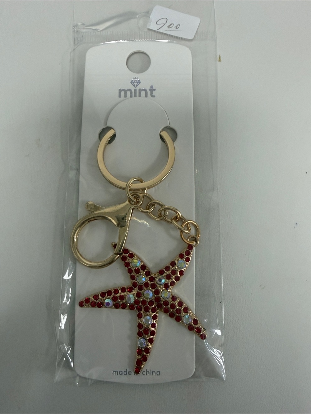 Mint Gold-Tone Red Crystal Starfish Key & Card Holder